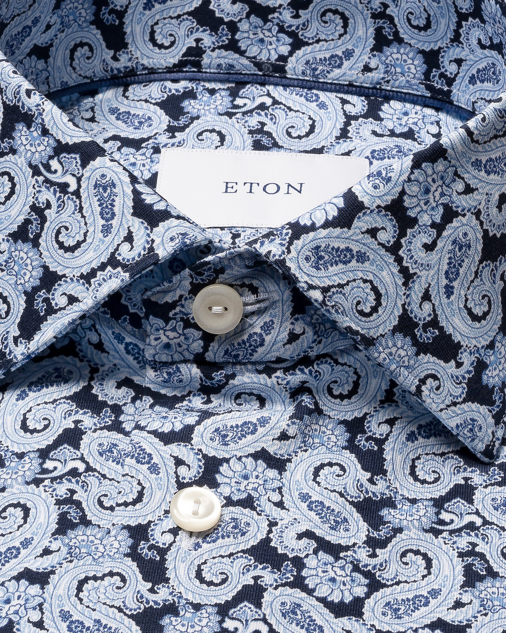 Eton Blue Paisley Print Twill Shirt