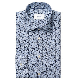 Eton Blue Paisley Print Twill Shirt