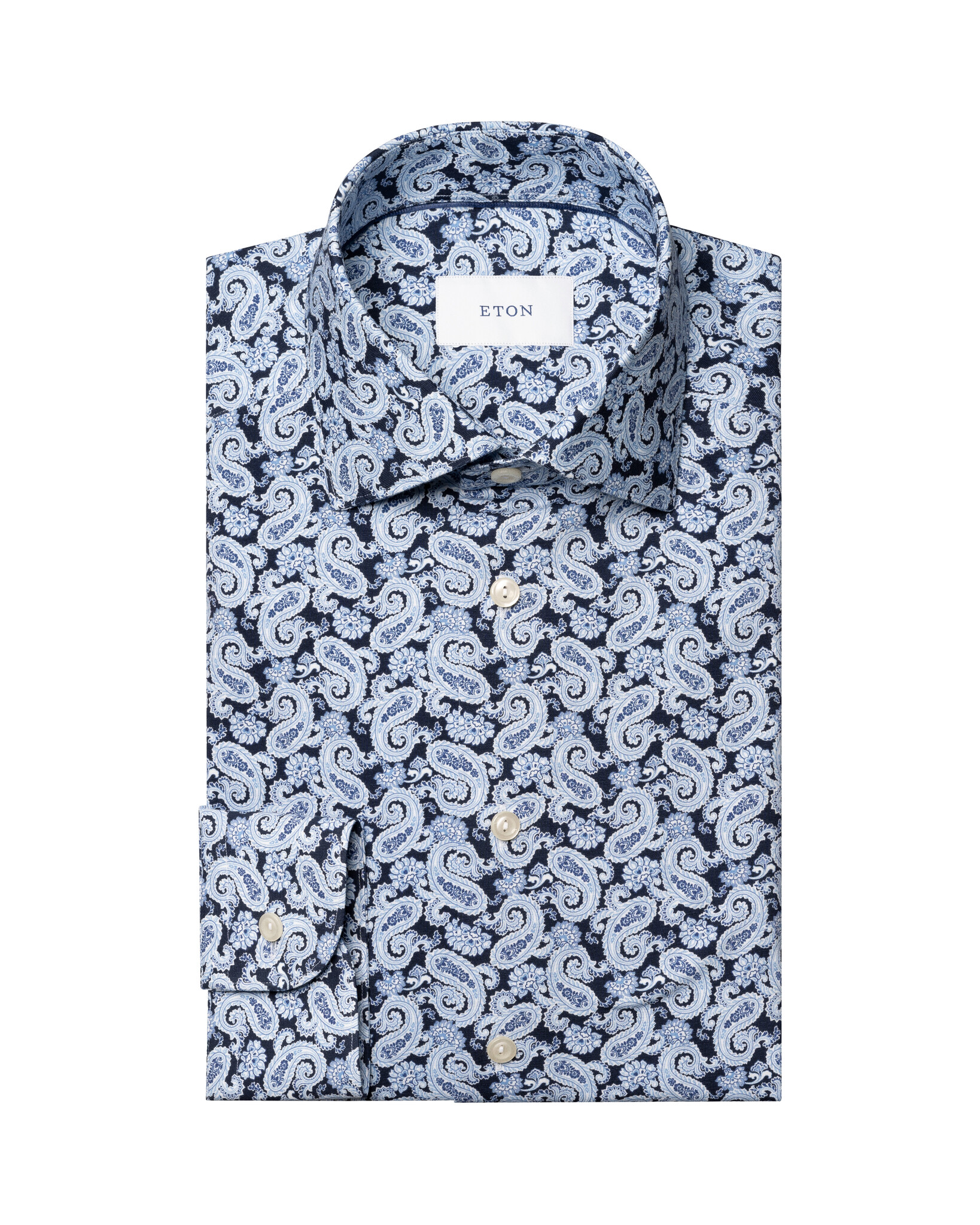 Eton Blue Paisley Print Twill Shirt