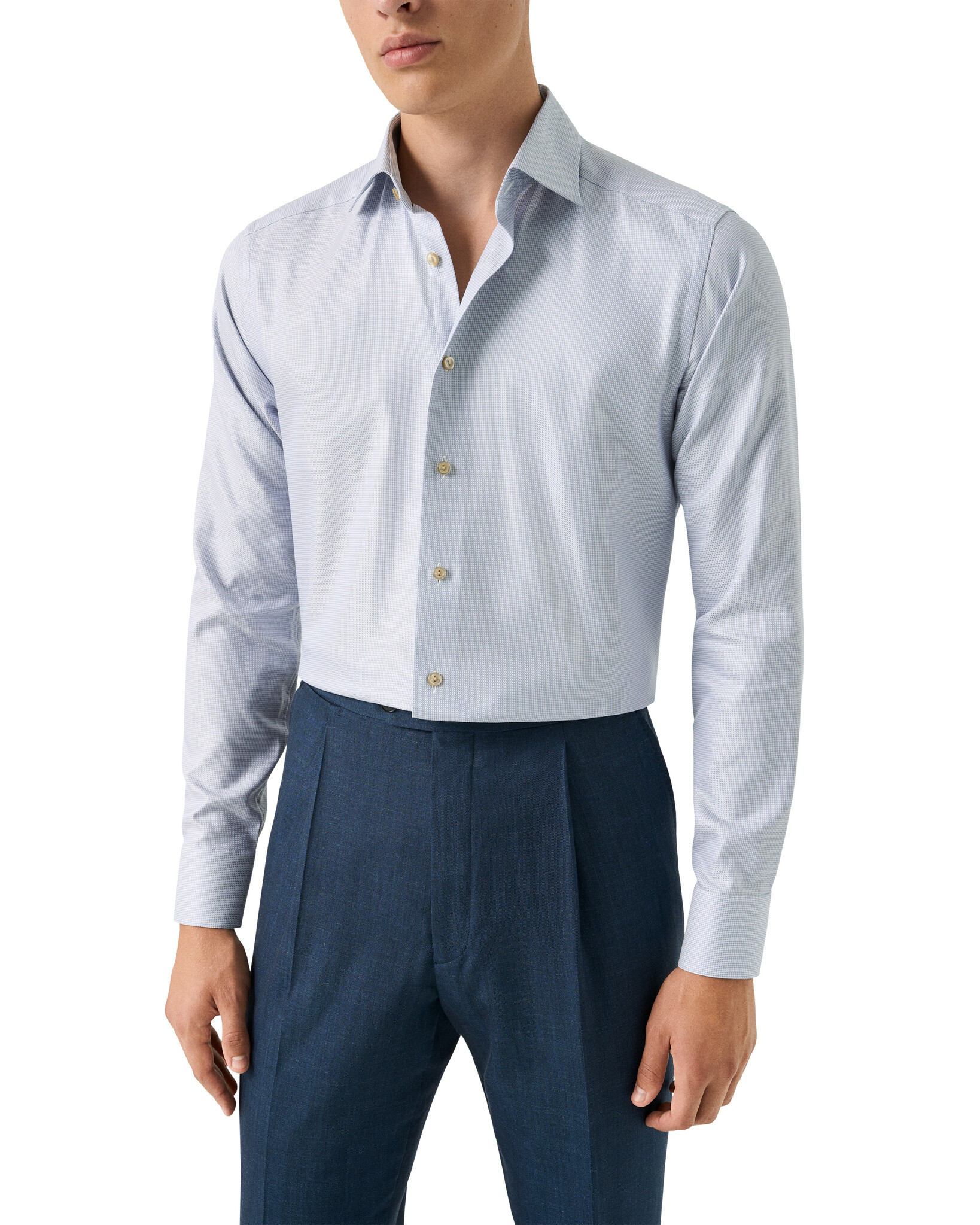 Eton Ultra Soft Twill Shirt with Pale Blue button