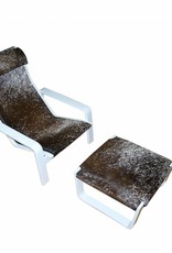 Designer armchair with stool covered with genuine Nguni fur