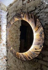Old wood mirror round with indirect lighting