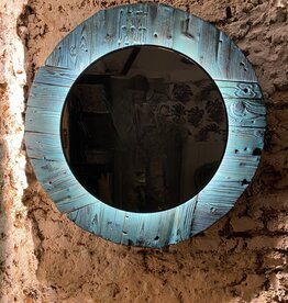 Scrap Wood Mirror Round  in turquoise