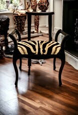 Zebra stool Elegant in Chippendale style made of real zebra hide with armrest