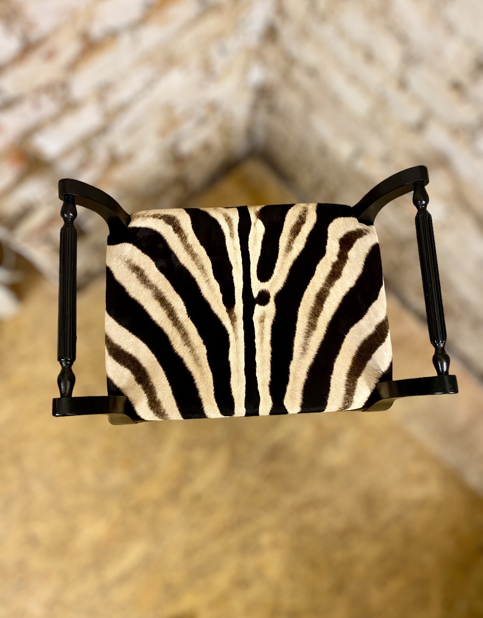 Zebra stool Elegant in Chippendale style made of real zebra hide with armrest