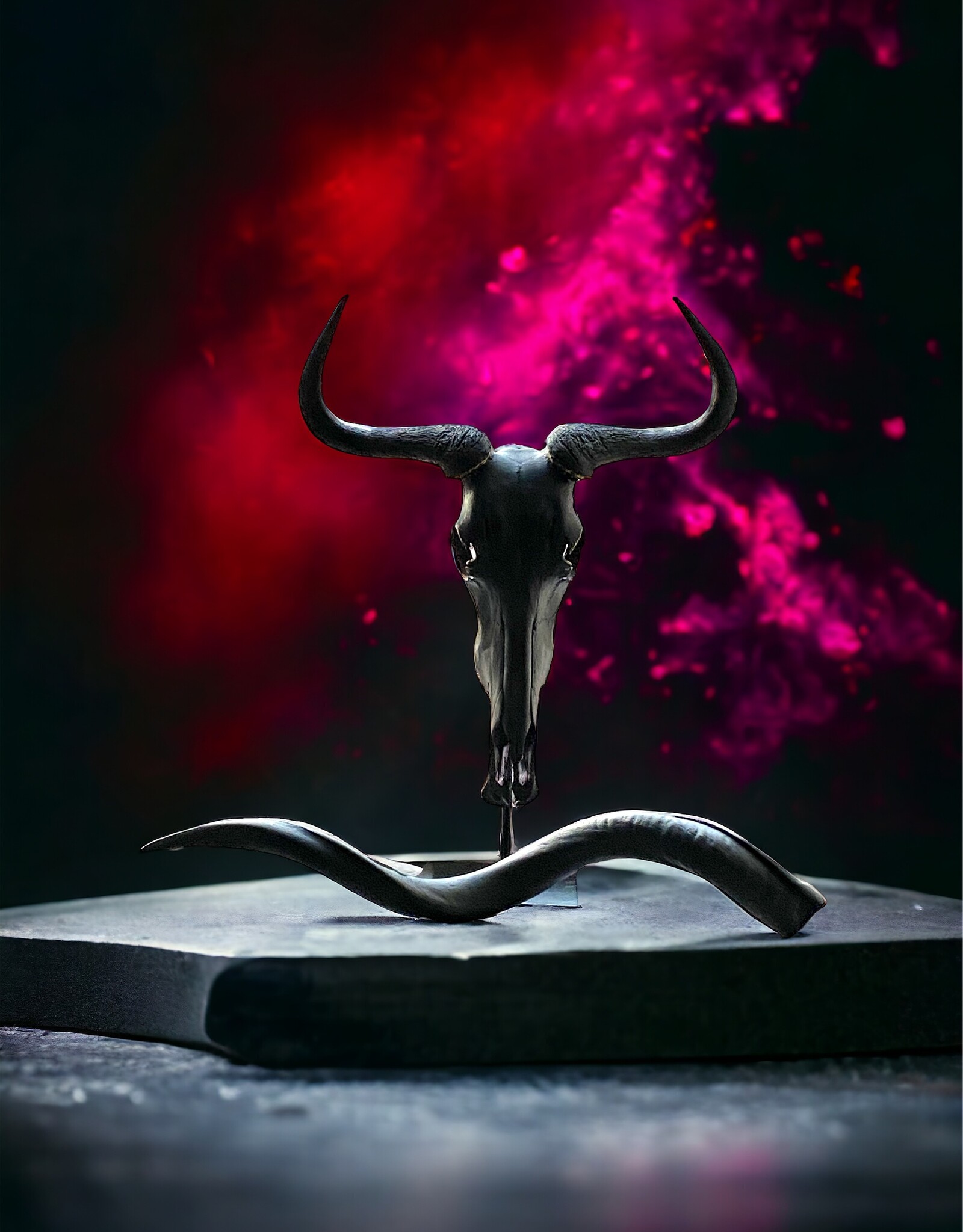 Black Gnu, noble table sculpture in matt black