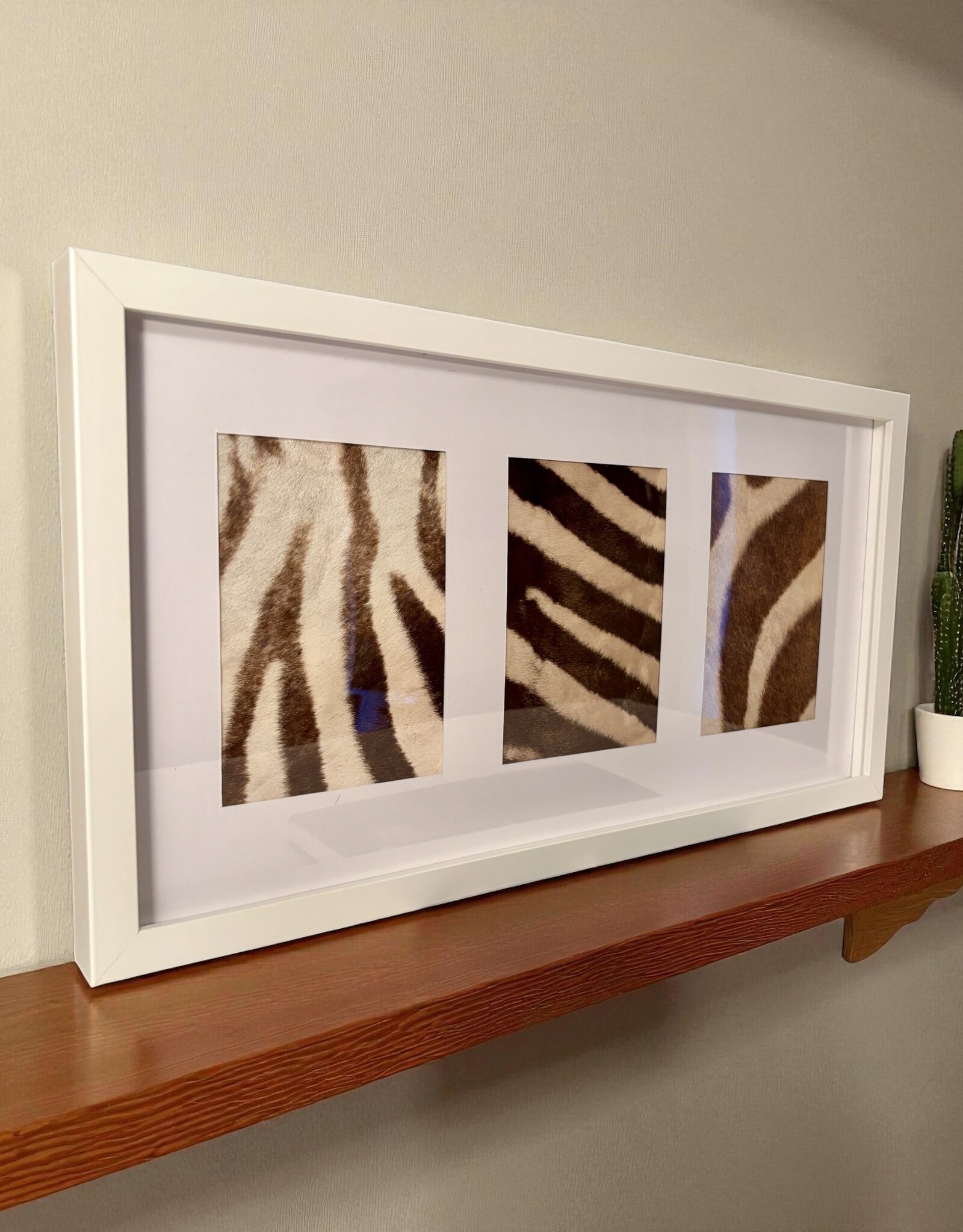 Weißer 3er Bilderrahmen mit echtem Zebrafell – stilvoll & einzigartig 57cm x 30cm