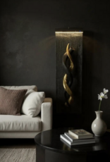 Design Object with Kudu Horns – Black & Gold on Burnt Wood, with LED Lighting This exceptional wall piece is a play of contrast and harmony.