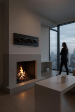 Designobjekt aus zwei echten Kuduhörnern – auf verbranntem Holz