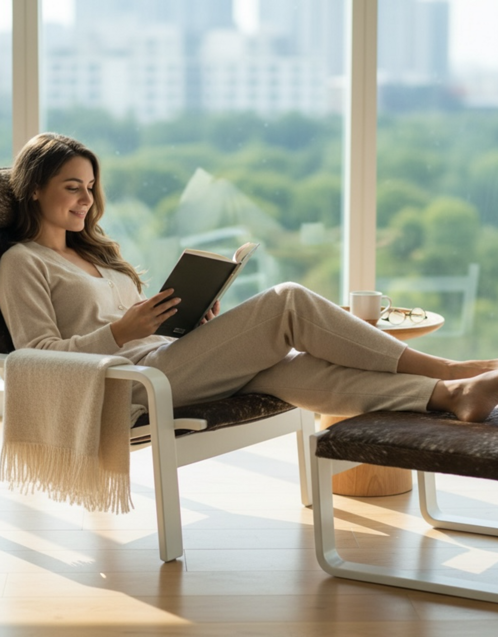 Designer Sessel mit Hocker bespannt mit echten NgunifellFinnischer Mid-Center Pulkka Sessel mit Fußhocker von Ilmari Lappalainen für Asko, 1960er, 2er Set