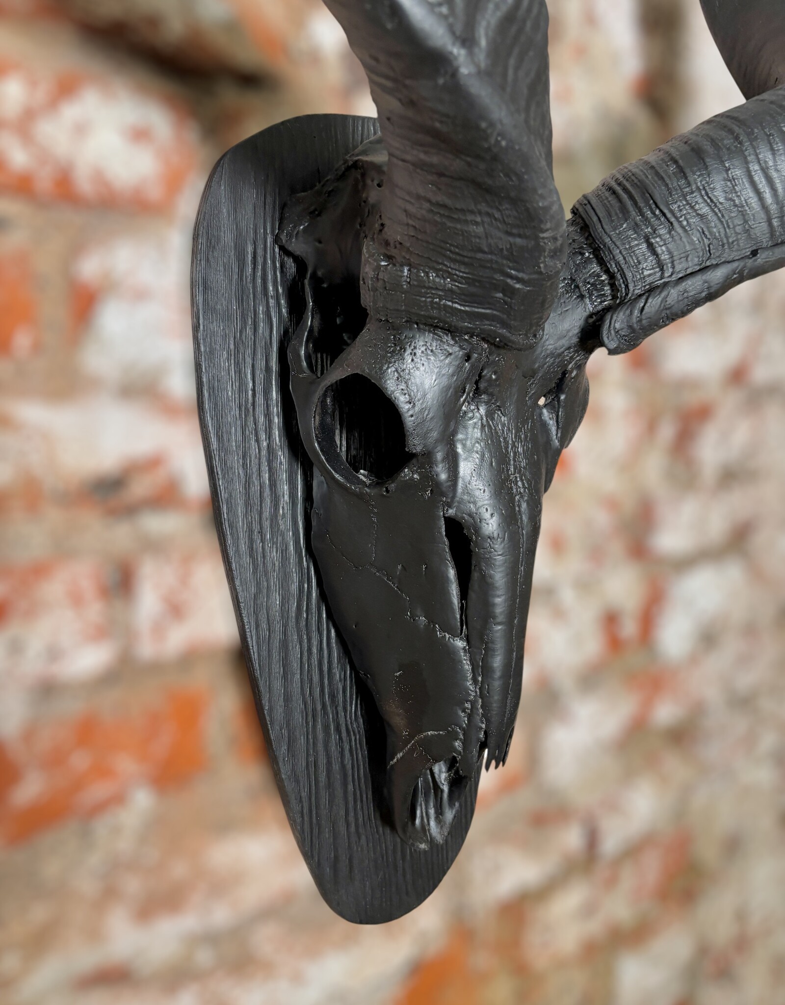 Large Black Kudu Horn Wall Decor – Majestic 95 cm Kudu Horns, Modern African Wall Art, Matte Black Horn Sculpture, Rustic Burnt Wood Mount