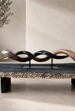 Kudu horn partly ground double on metal stand  - Copy
