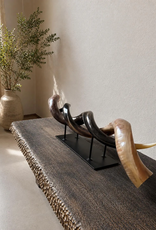 Kudu horn partly ground double on metal stand  - Copy