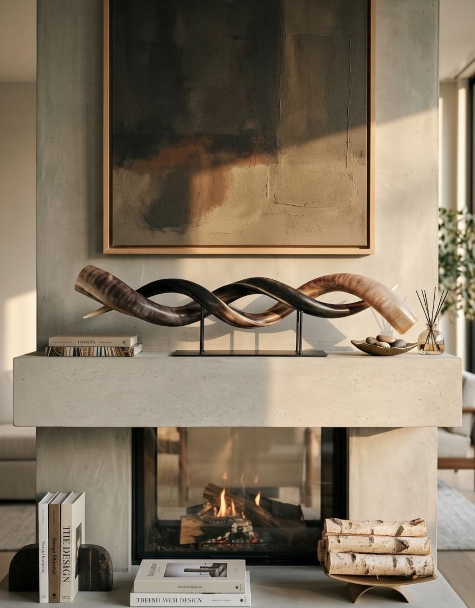 Kudu horn partly ground double on metal stand  - Copy