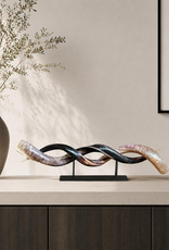 Kudu horn partly ground double on metal stand  - Copy