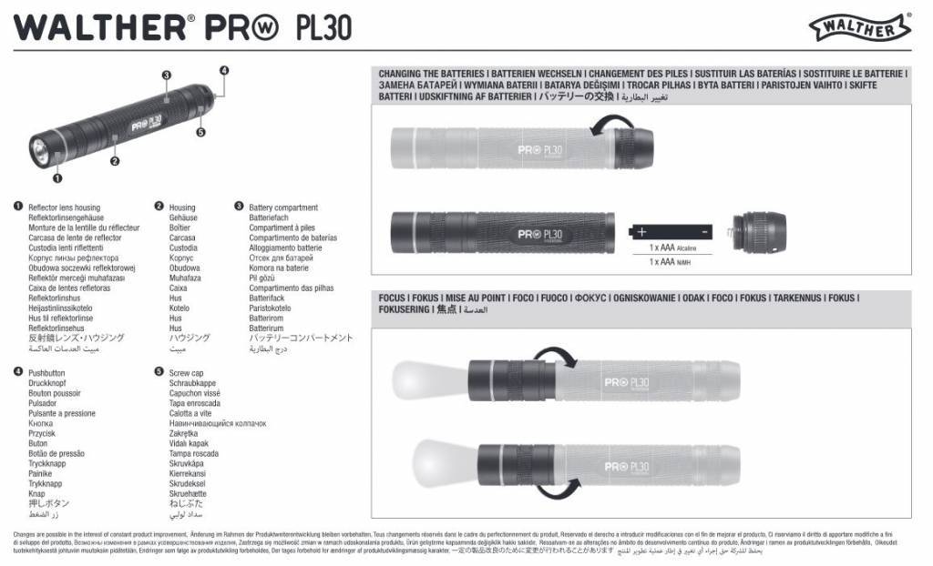 Walther Per Flashlight PL30 - 100 lumens