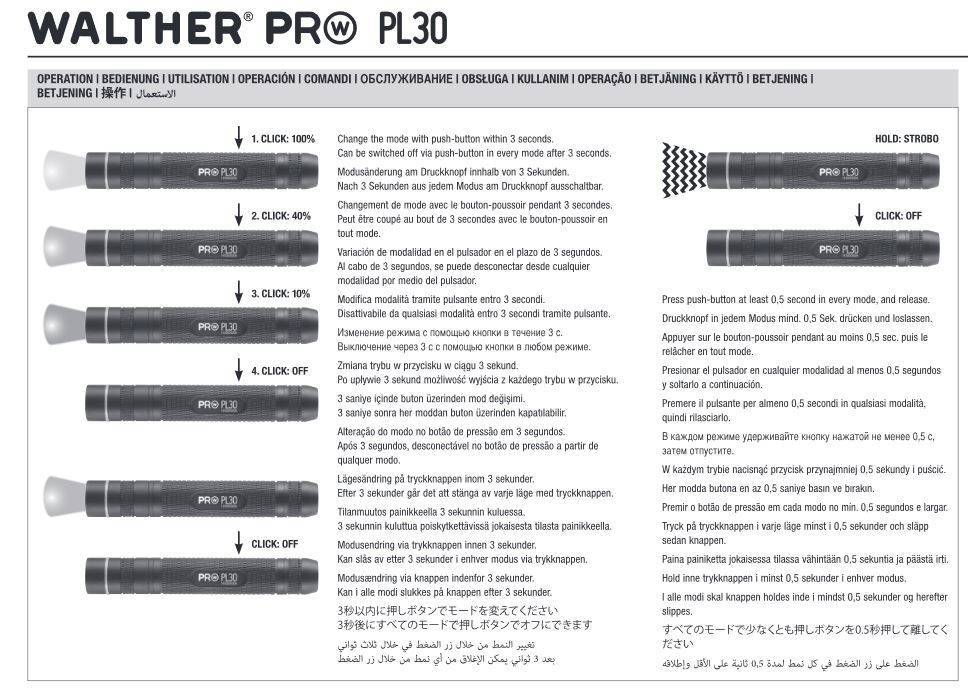Walther Per Flashlight PL30 - 100 lumens