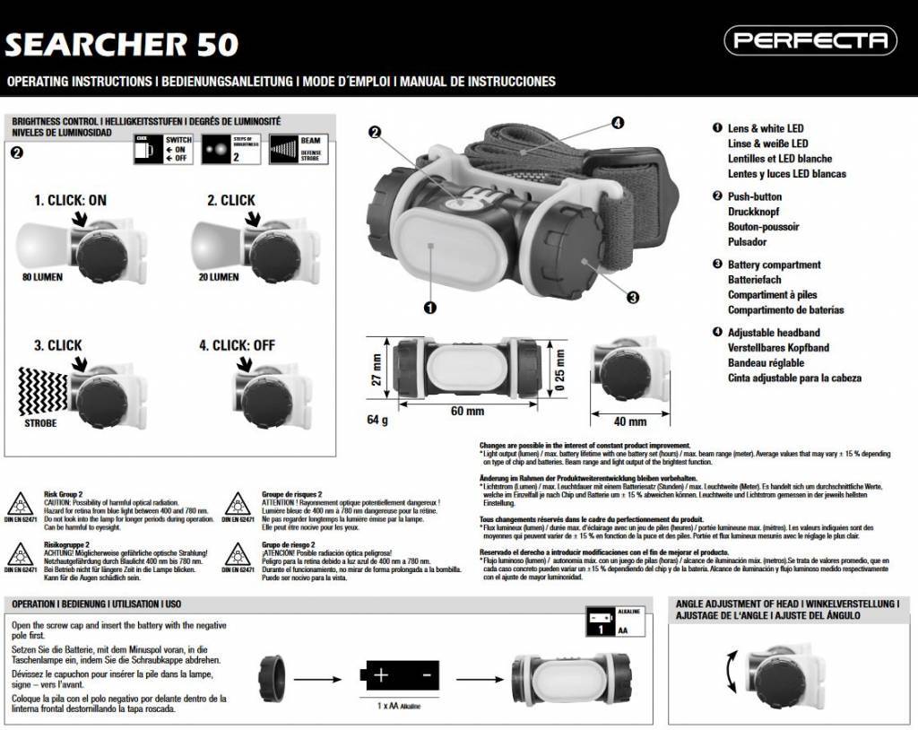 Perfecta Searcher 50 Headlamp black/yellow