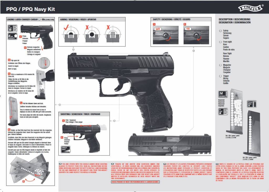 Walther PPQ - presión del resorte - 0,50 julios - corredera de metal