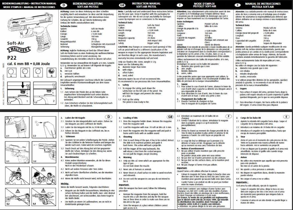Walther P22 - spring pressure - 0.08 joules