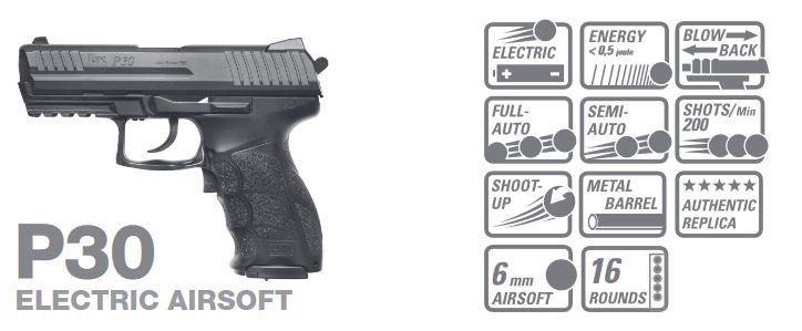 H&K P30 AEP EBB - 0.50 joules - BK