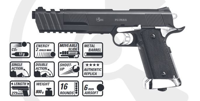 Combat Zone Colt Para P11 Co2 NBB - 2,0 Joule - BK