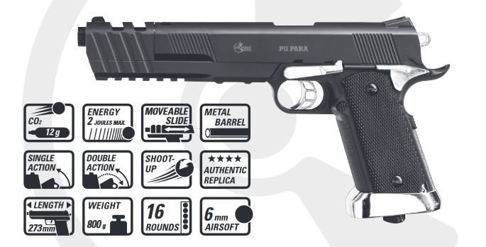 Combat Zone Colt Para P11 Co2 NBB - 2.0 Julios - BK
