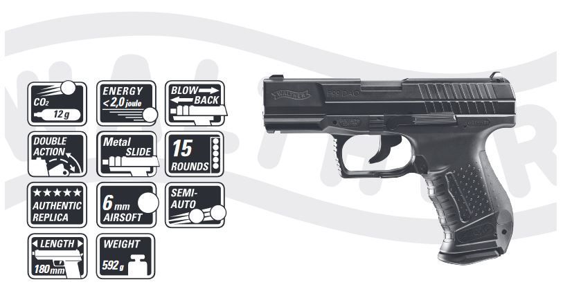 Walther P99 DAO Co2 GBB - 2.0 joules - BK