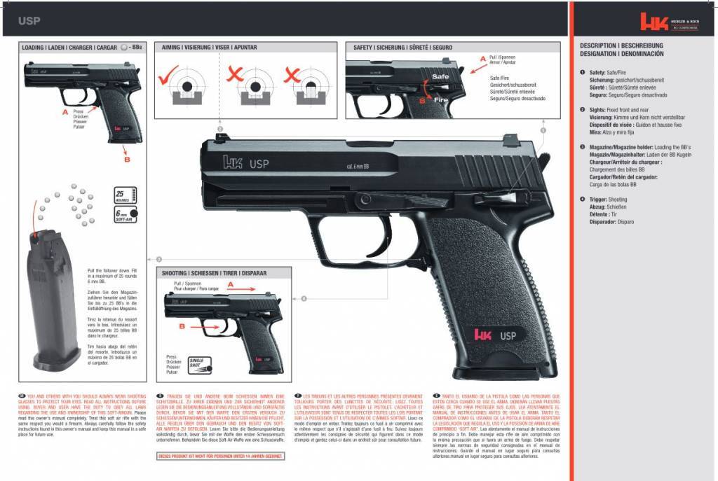 H&K USP - presión del resorte - 0,50 julios - BK