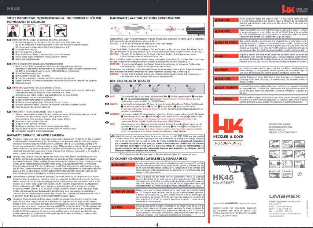 H&K HK45 Co2 NBB - 2.0 joules - BK