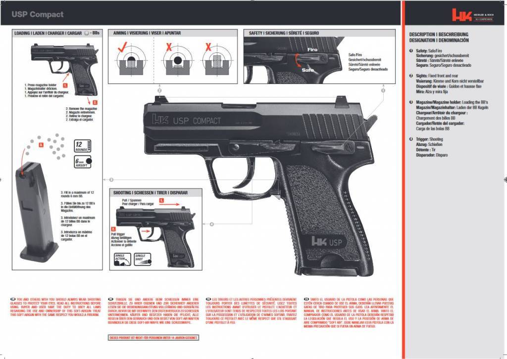 H&K USP Compact - pression de ressort - 0,50 joules - BK