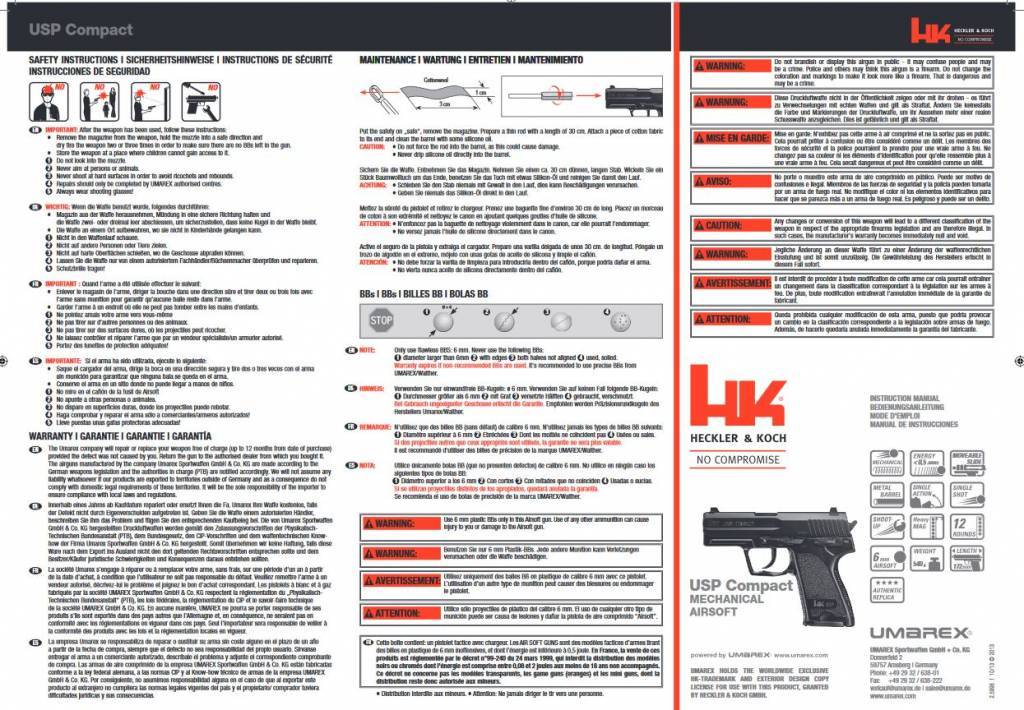 H&K USP Compact - pression de ressort - 0,50 joules - BK