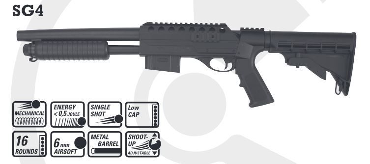 Combat Zone SG4 Shotgun - Spring Pressure - 0.50 Joule - BK