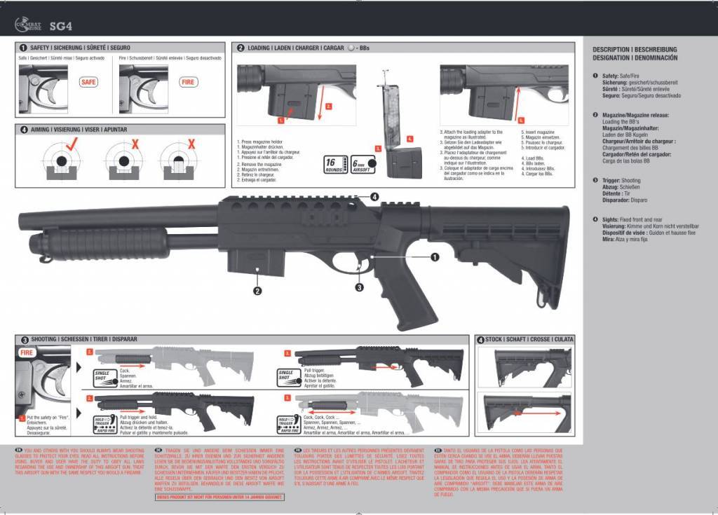 Combat Zone SG4 Shotgun - Spring Pressure - 0.50 Joule - BK