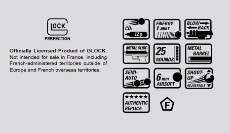 Glock 17 DX Co2 GBB - 1.0 Joule - negro con estuche para armas Glock incluido