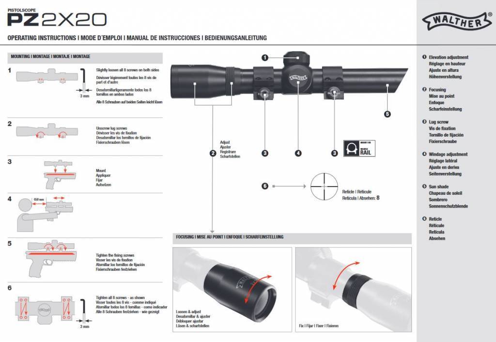 Walther Riflescope 2 x 20 Compact - Retículo 8 - apagado