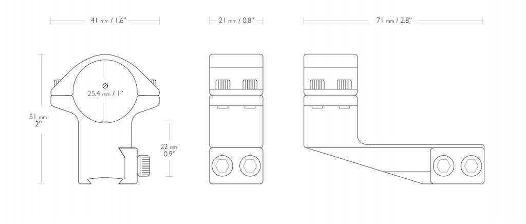 Hawke Anillos de montaje ZF Match de 25 mm compensados para riel de 9-11 mm