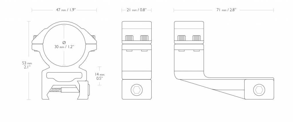 Hawke Anéis de montagem ZF Offset ZF de 30 mm 2 "para Weaver de 22 mm