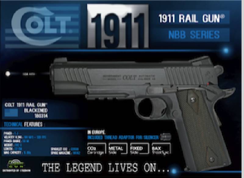 Colt 1911 Gun Gun Full Metal Co2 NBB - 1.0 Joule - BK