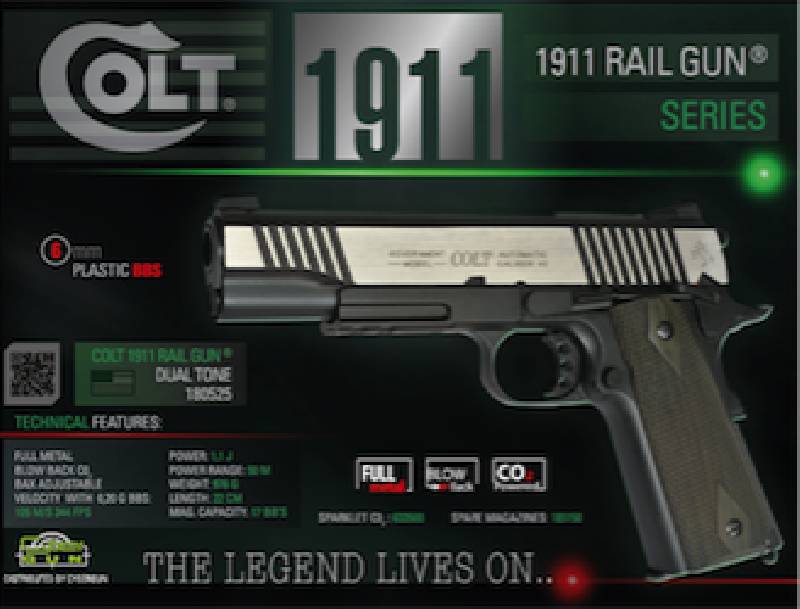 Colt 1911 Rail Gun Co2 GBB - 1.2 Joule - Dualtone