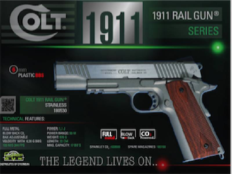 Colt 1911 Rail Gun Co2 GBB - 1,2 Joule - stainless