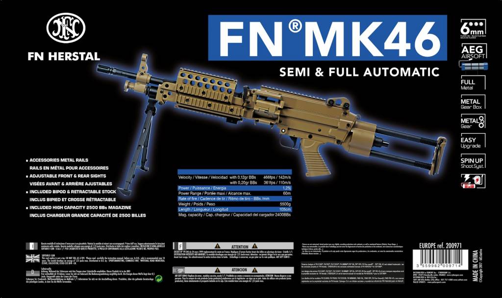 Cybergun Mitrailleuse FN MK46 AEG 1.49 joules - TAN