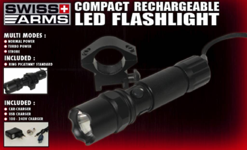 Swiss Arms LED Taclight con attacco 22mm - ricaricabile - BK