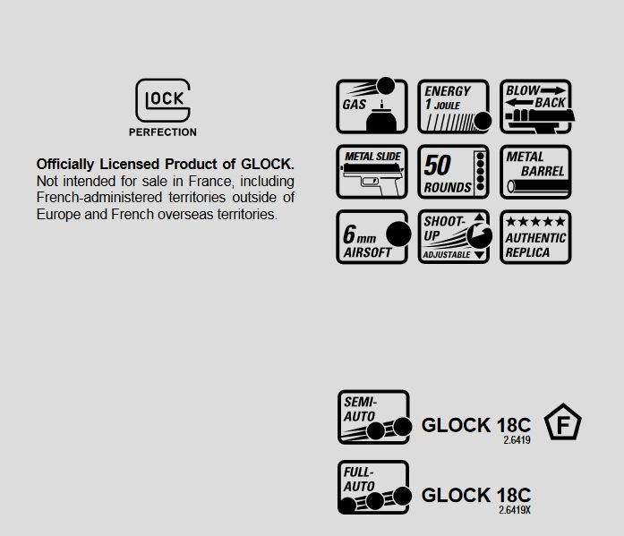 Glock 18C Gen. 3 GBB – 1,0 Joule Semy only – BK