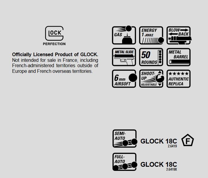 GLOCK G18C Gen. 3 GBB – 1.0 Joule Automático completo – BK