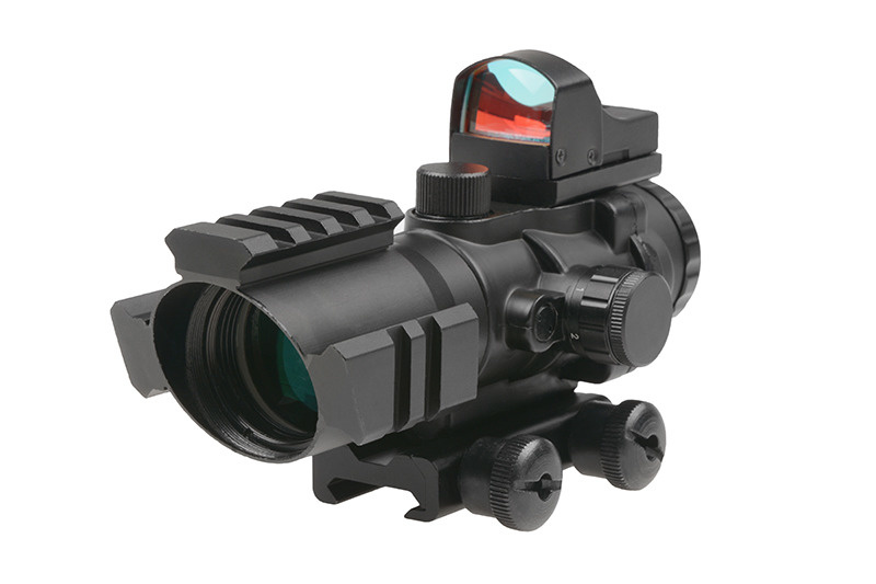 Theta Optics 4x32 Rifle Scope Rhino with Micro Red Dot - BK