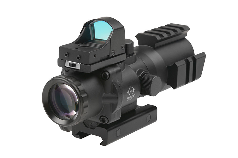 Theta Optics 4x32 Rifle Scope Rhino with Micro Red Dot - BK