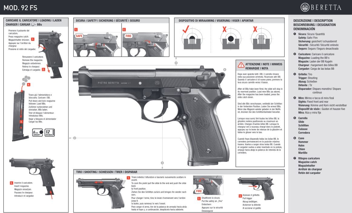 Beretta M92 FS PSS - presión de resorte - 0.50 julios - BK