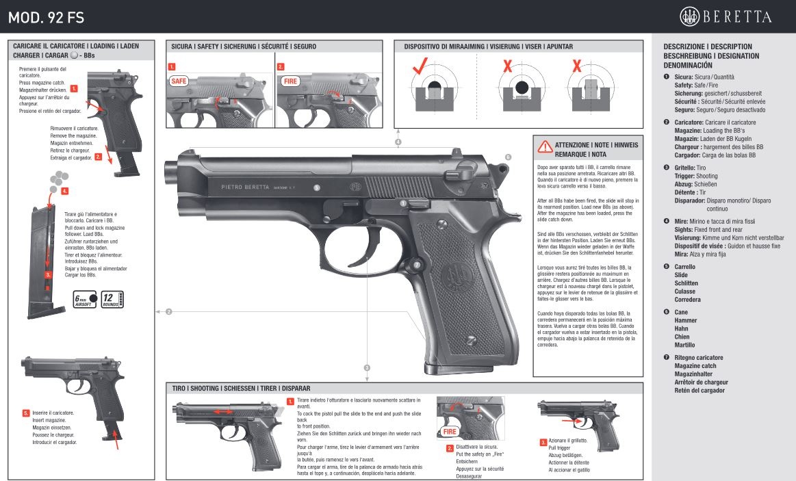 Beretta M92 FS PSS - pressione della molla - 0,50 Joule - BK