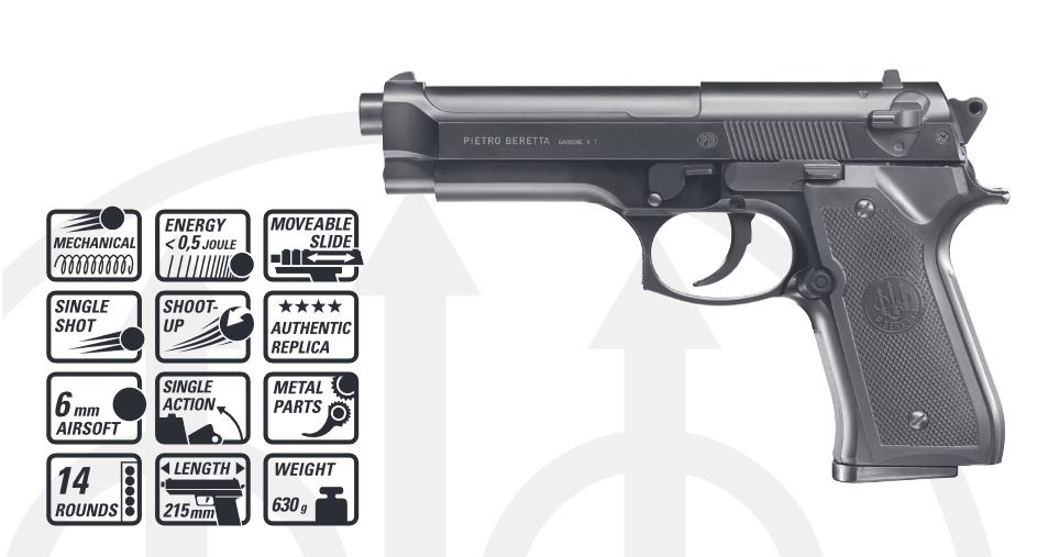 Beretta M92 FS PSS - presión de resorte - 0.50 julios - BK